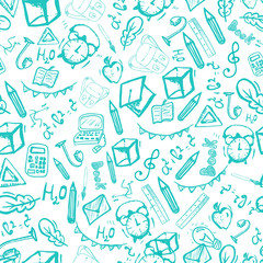 School seamless pattern isolated on white background. Vector illustration can be used for greeting cards, banners, clothes.