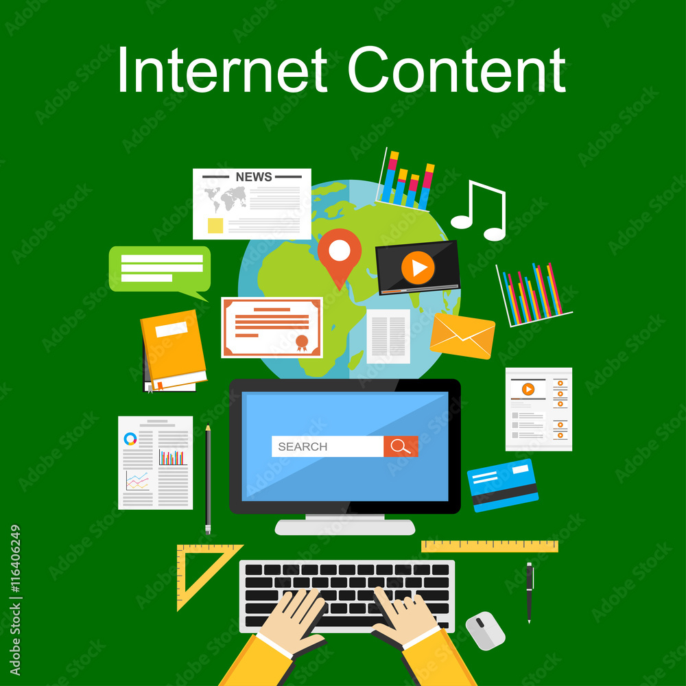 Poster flat design illustration concepts for internet content, web content, search engine.