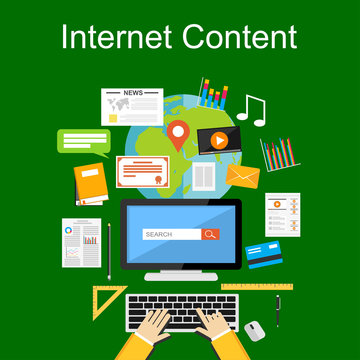 Flat design illustration concepts for internet content, web content, search engine.
