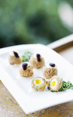 breaded pork and quail egg gourmet starter snack food