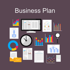 Business plan illustration. Flat design illustration concepts for finance, business, management, analysis, business solution, teamwork, business statistic, marketing, consulting.