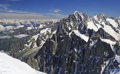 Climbers on French Alps Mountains near Aiguille du Midi, France, Europe