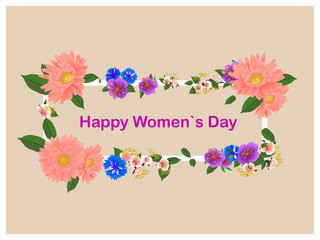 card for women's Day banner with frame of chamomile flowers, cor