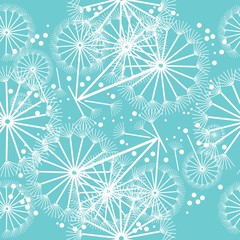 Seamless pattern with decorative dandelion on spotted background. Vector illustration