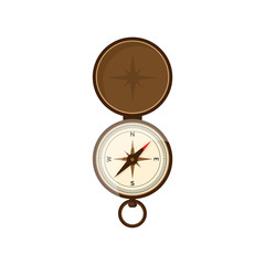 Compass in a flat style. Travel,hiking, camping or tourism. Navigation, route planning. Way finder. Vector illustration.