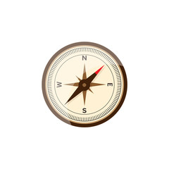 Compass in a flat style. Travel,hiking, camping or tourism. Navigation, route planning. Way finder. Vector illustration.