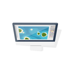 Digital drawing. Personal computer, laptop. Graphics and web design. Flat style. Vector illustration.