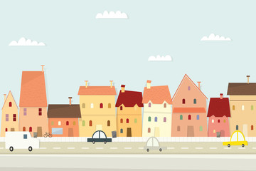 Cartoon city landscape. flat image