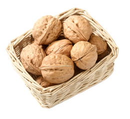 walnuts in the basket, isolated