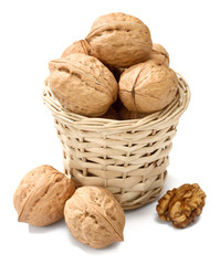 walnuts in the basket, isolated