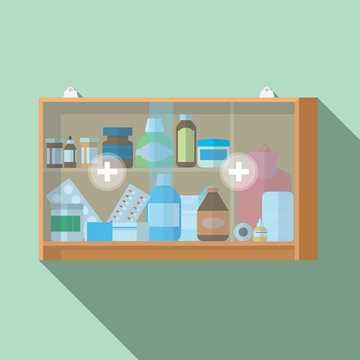 Medicine Cabinet Vector Flat Design.