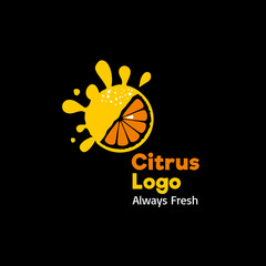 Fresh citrus logo. Vector sign on black background.