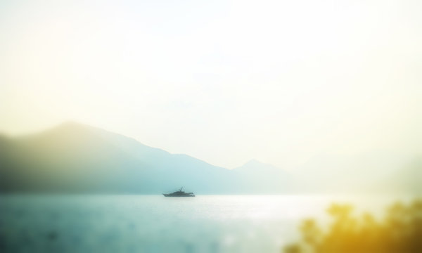Fototapeta Defocused image, the lonely ship at the sea,  soft blurred
