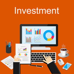 Investment illustration. Flat design illustration concepts for business, planning, management, career, business strategy, business statistics, brainstorming, monitoring, working, consulting. 
