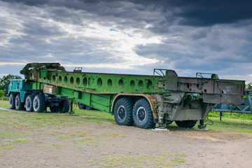 Fototapeta premium Military missile carrier parked off the road