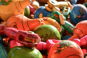 Traditional wooden handicrafts by Maya people in Antigua, Guatemala