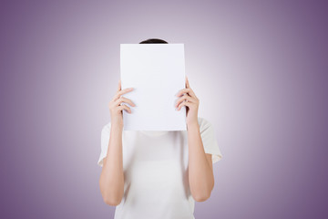 woman protect or hide her face