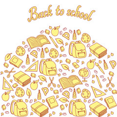 Seamless pattern with set of different school things