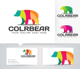 Colorful Bear vector logo with alternative colors and business card template