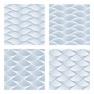 Four sea waves Seamless Patterns