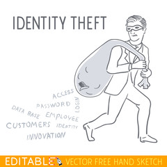 Indentity theft. Editable vector illustration in linear style.