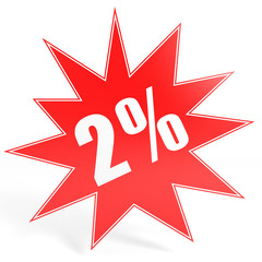 Discount 2 percent off. 3D illustration.