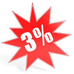 Discount 3 percent off. 3D illustration.
