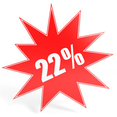 Discount 22 percent off. 3D illustration.