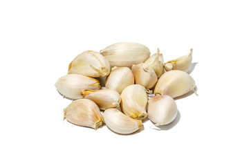 Close up top view Garlic isolated on white background with clipping path