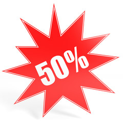 Discount 50 percent off. 3D illustration.