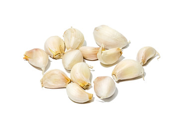 Close up top view Garlic isolated on white background with clipping path