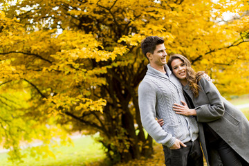 Naklejka na ściany i meble Couple in autumn park