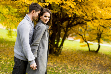 Couple in autumn park