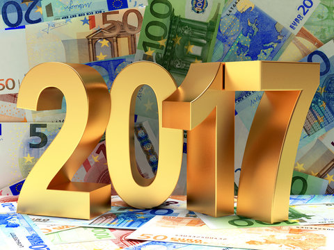 Business and financial concept. 2017 New Year on background of Euro bills.