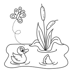 Coloring book with animals farm, duck vector