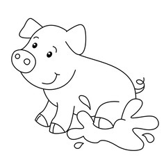 Coloring book with animals farm, pig vector