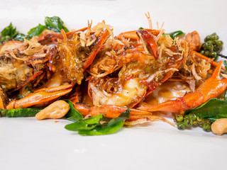 deep fried prawns in tamarind sauce with herb