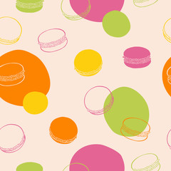 Fototapety  Makaronik bezszwowe wzór słodkie jedzenie różowy zielony żółty pomarańczowy kolor grafika ilustracja wektor