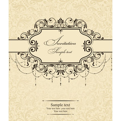 Wedding Invitation card Baroque brown and gold