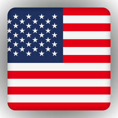 Naklejka premium American United States Flag in glossy square button of icon. USA emblem isolated on white background. National concept sign.