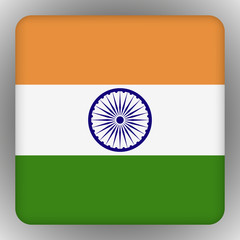 Square glossy high quality icon with national flag of India