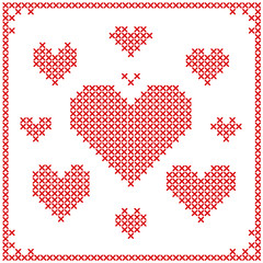 Set of cross stitch embroidery hearts.