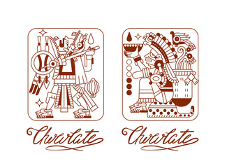 sketch drawing aztec cacao bean, leaves, nibs, pattern for choco