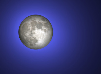 Luna llena, tridimensional, cielo azul iluminado