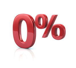 3d illustration of 0 percent discount in red letters