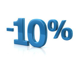 3d illustration of ten percent discount in blue letters