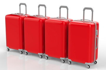 four red luggages in a row