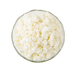 Cottage cheese isolated on white background with clipping path. Top view.
