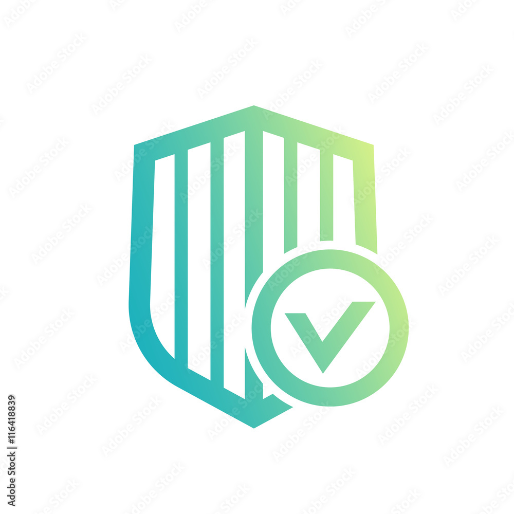 Sticker Shield with check mark icon isolated on white, secure, protected, security