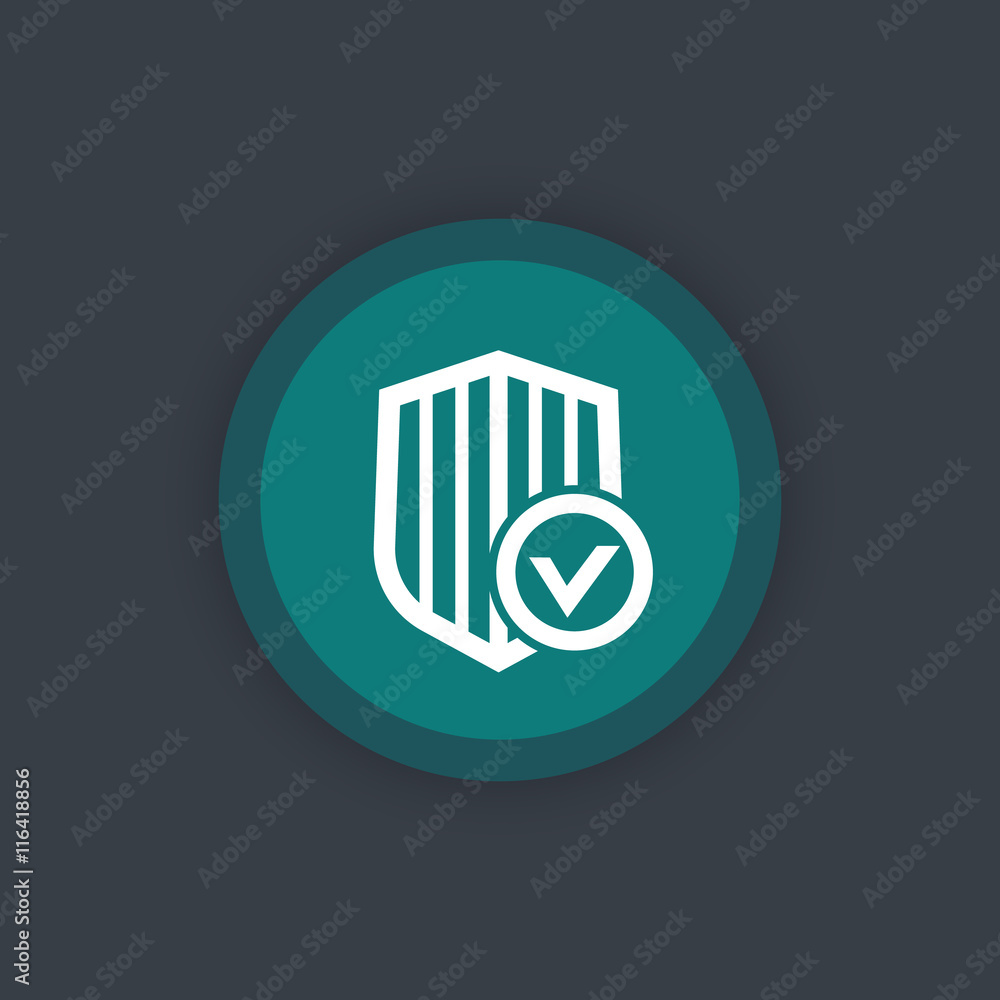 Poster Shield with check mark icon, secure, protected, security, round pictogram